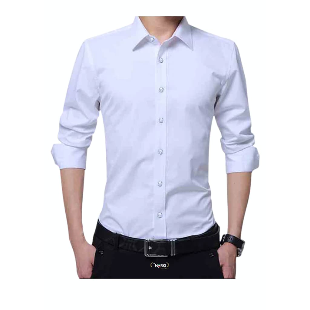 Camisa Social Masculina Branca Manga Longa Slim Promoção