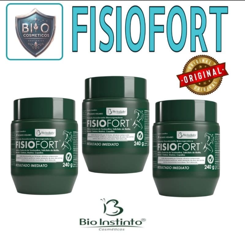 Kit 3 Fisiofort Verde Pomada Massageadora 240gr Pote - Bio Instinto