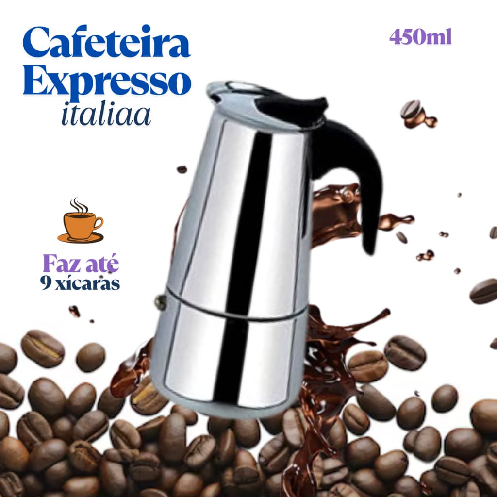 Maquina de Café Cafeteira Expresso Italiana 9 xícaras Em inox 450ml/600ml