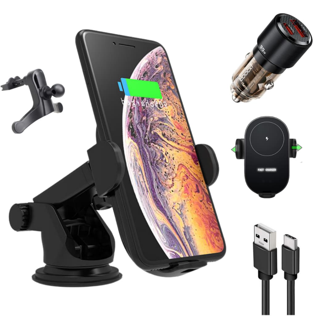 Suporte Veicular Carregador Por Indução + Carregador Usb Super Rápido 95w
