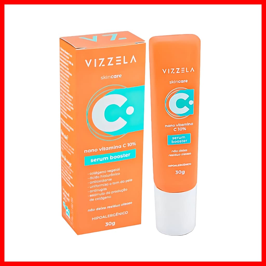 Sérum Facial Vizzela Vitamina C 30g Com Ácido Hialurônico Colágeno e Ação Antioxidante
