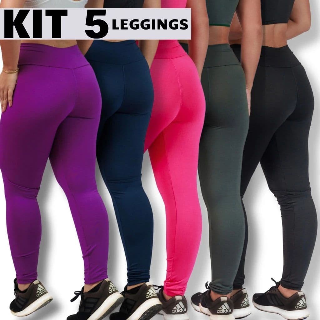 Kit 5 Calça Legging Fitness Lisa Suplex Cintura Alta Academia Não Fica Transparente