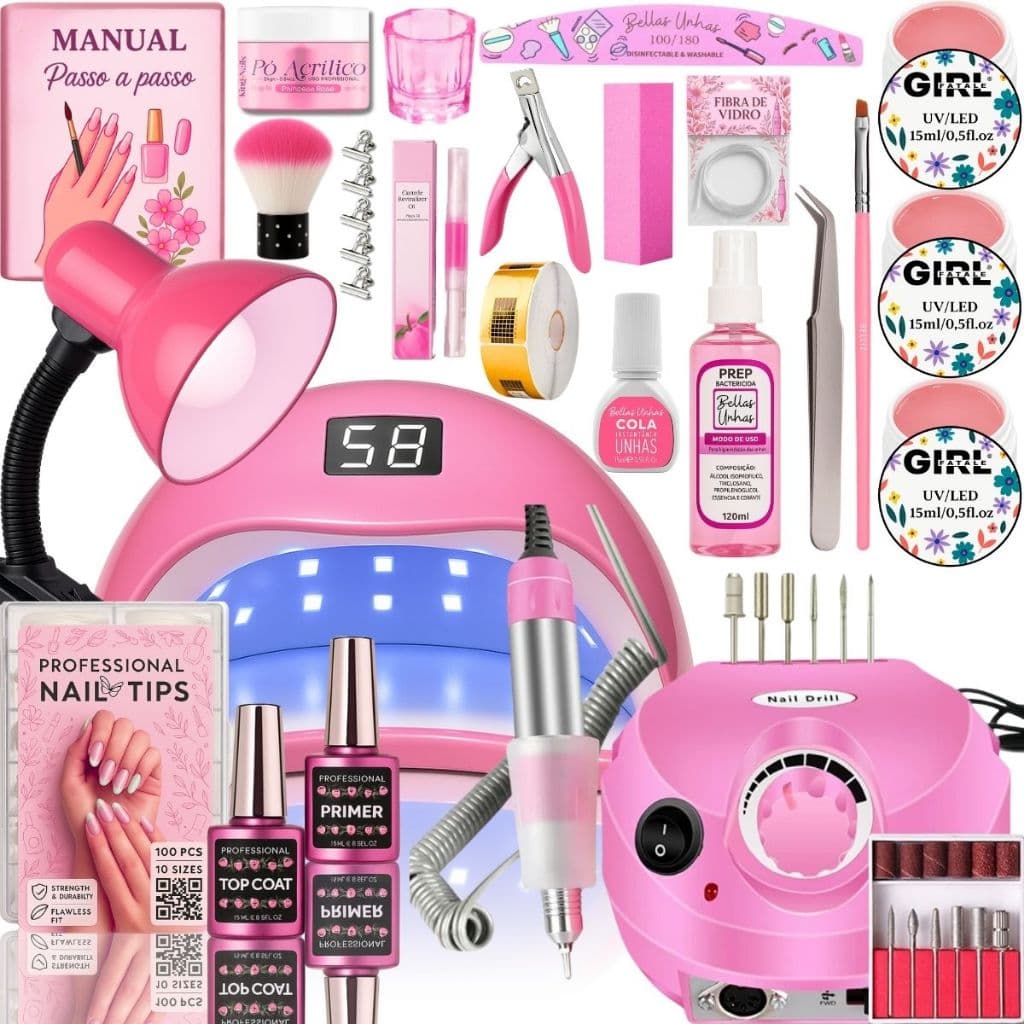 Kit Unhas em Gel Completo Profissional Manicure Cabine Lixadeira Porquinho