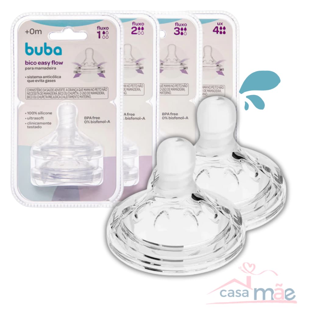 Bico de Mamadeira Buba Fluxo 1, 2, 3 e 4 com 2 unidades
