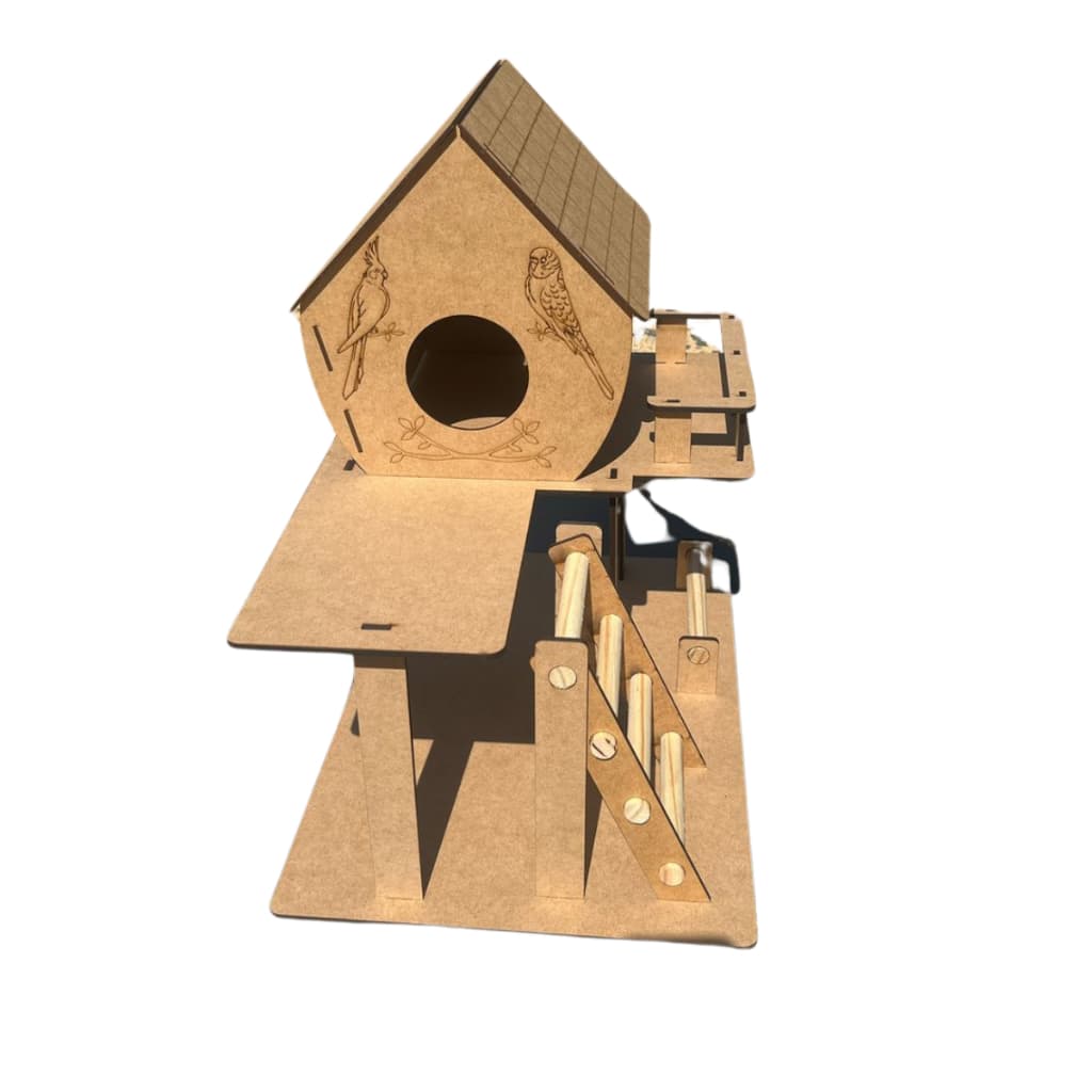 Casinha para Calopsita Com Playground Ninho Cabana Toca para pássaros periquito toca MDF cru