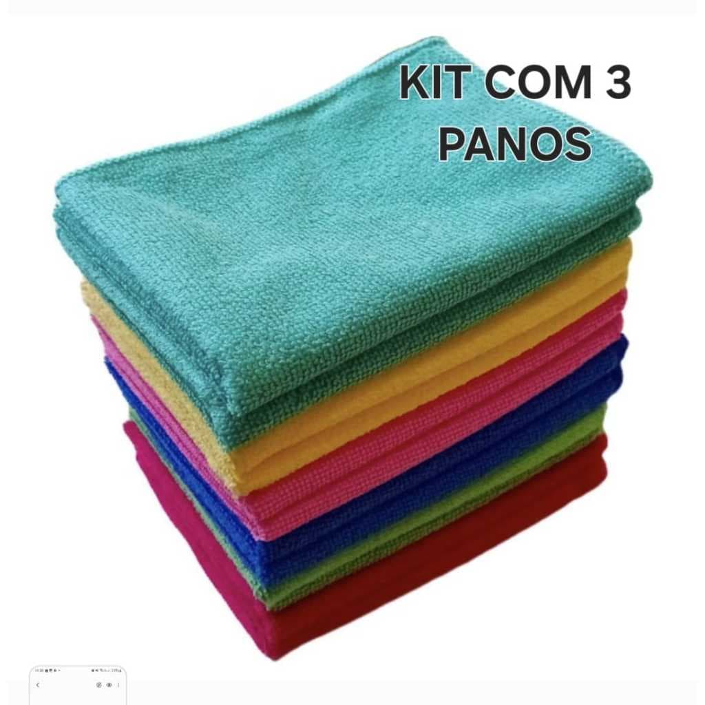 Kit Com 3   Pano  Limpa Vidro Carro Pia Limpeza Flanela Microfibra 35x55 cm Limpeza Geral