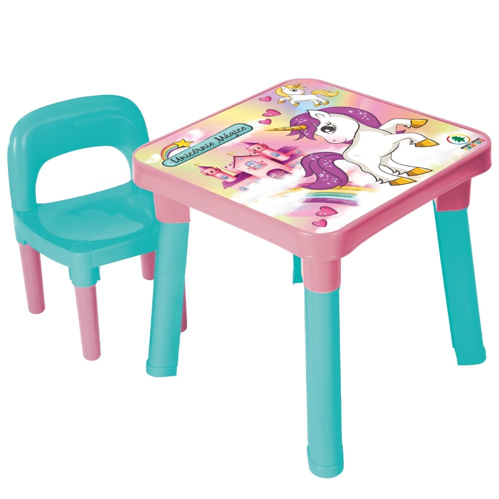 Mesinha com 1 Cadeirinha Infantil Para Atividades Unicórnio