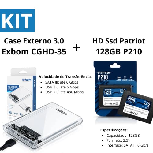 Hd Ssd 128GB Patriot P210 + Case Externo 3.0 Exbom CGHD-35 - KIT