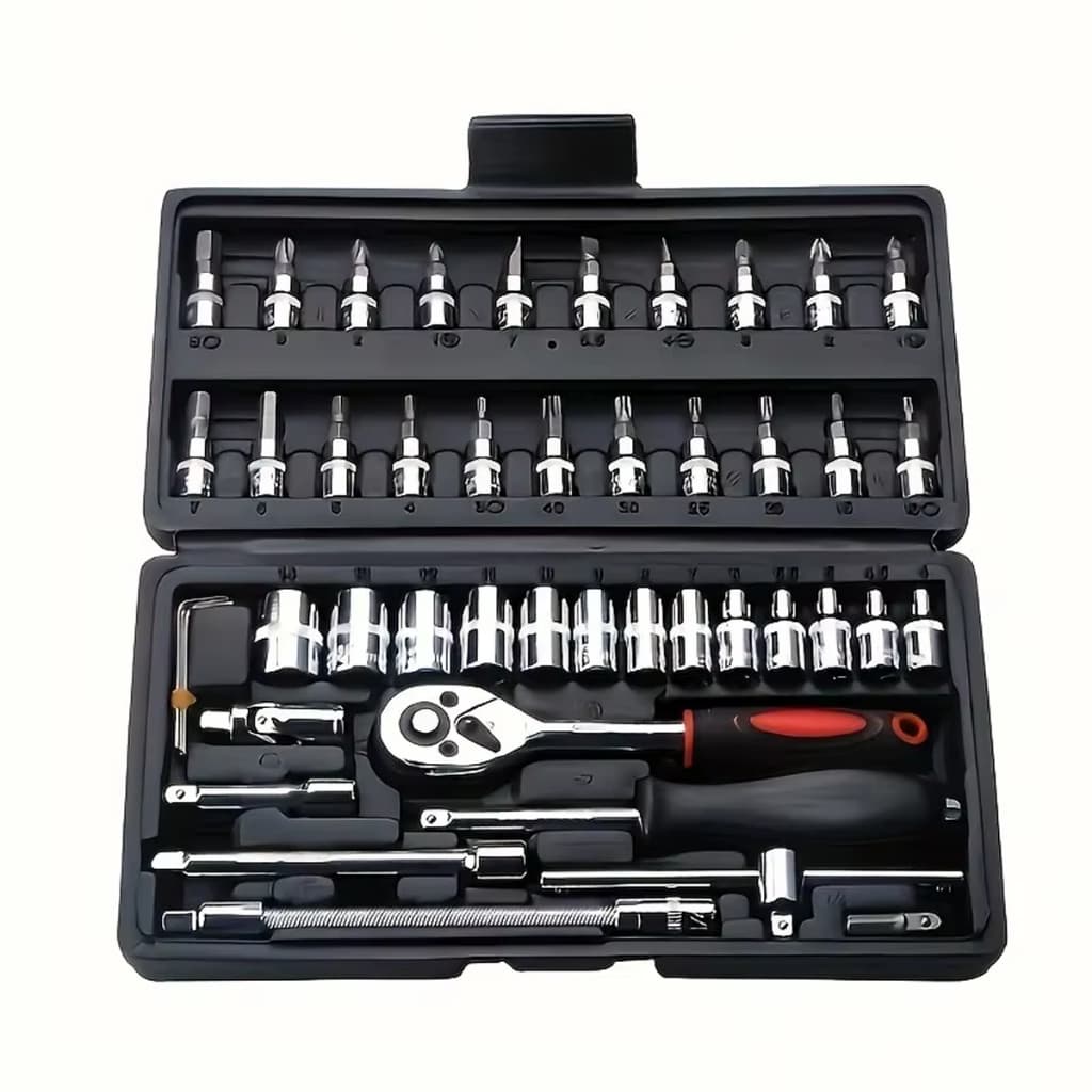 Kit Ferramentas Completo 46 Peças Chave Catraca Jogo De Soquetes Aço + Estojo