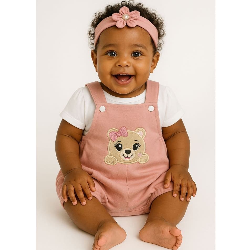 Jardineira Menina Conjunto Infantil Menina 3 peças Roupa de verão Menina Macaquinho bebê Menina
