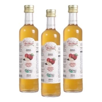 Kit 3 Vinagres Orgânico de Maçã 500ml São Roque 100% natural Culinária
