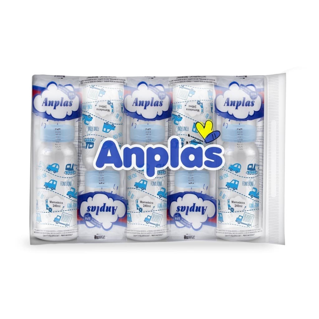Mamadeira Cristal c/ Desenho Azul – Kit c/6 un. | Bico Macio | Atacado