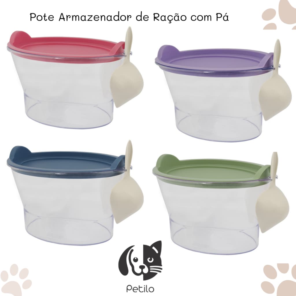 Pote Armazenador de Ração para Pet com Pá - Porta-ração Empilhável - Cachorro/Gato