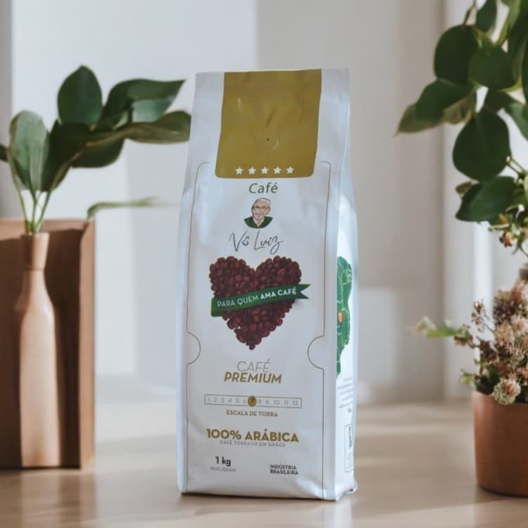 1kg Café Gourmet em Grãos Torrado Vô Luiz 100% Arábica