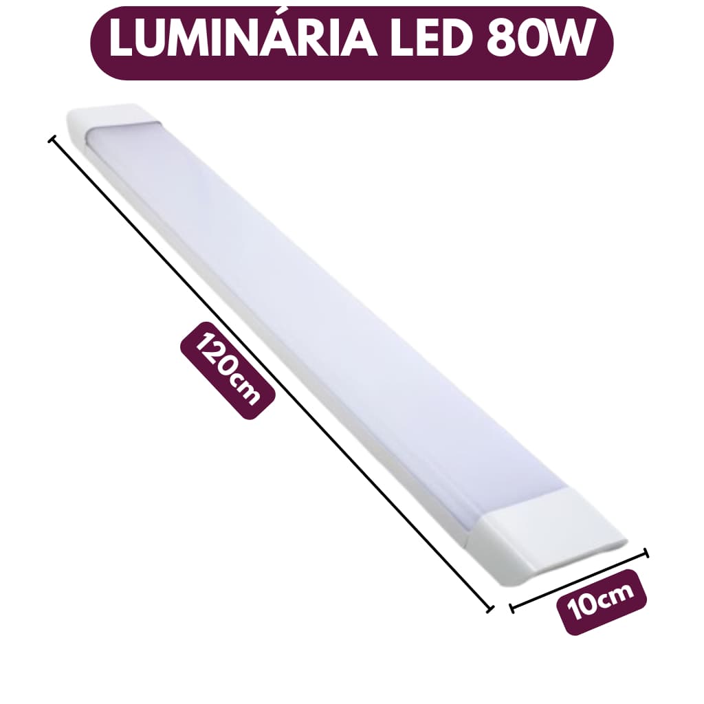 Luminária Tubular Led Slim 80w 120cm 6500k Branco Frio Bivolt 110v/220v