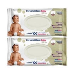 Toalha Umedecida Personalidade Baby Total Care com 100 lenços Kit com 2 pacotes