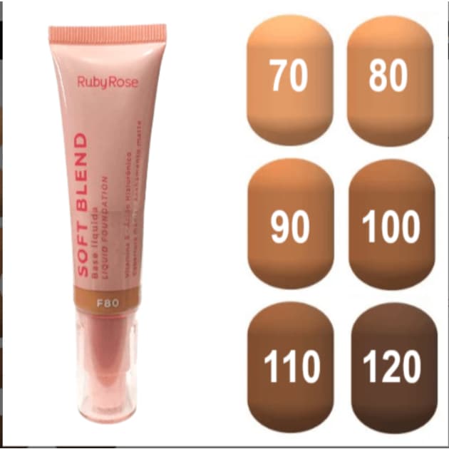 Ruby Rose - Base Facial Liquida Soft Blend Médios e Escuros