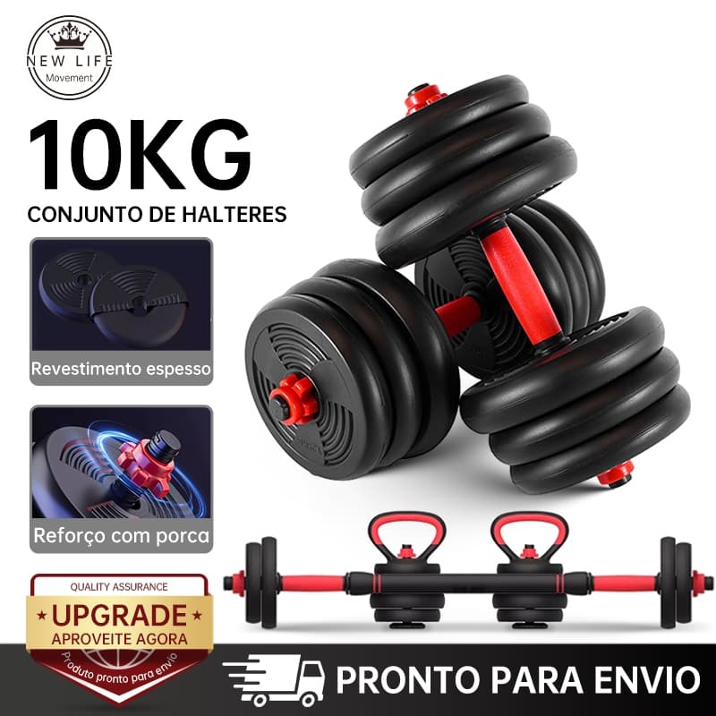 Kit Dumbbell Halter 10kg Ajustável Academia Musculação Para Braço Costa Peitoral Treino exercicio  Kettlebell
