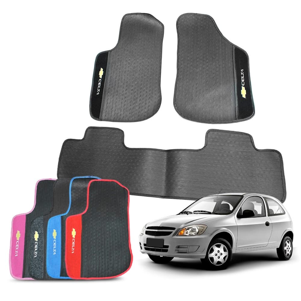 Tapete Celta 2000 a 2016 Personalizado 3 Peças Tapete de Borracha para Carro Automotivo Impermeável