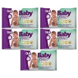 Kit 5 unidades Toalha Umedecida Baby Free Lenço Umedecido Qualybless 50 unidades