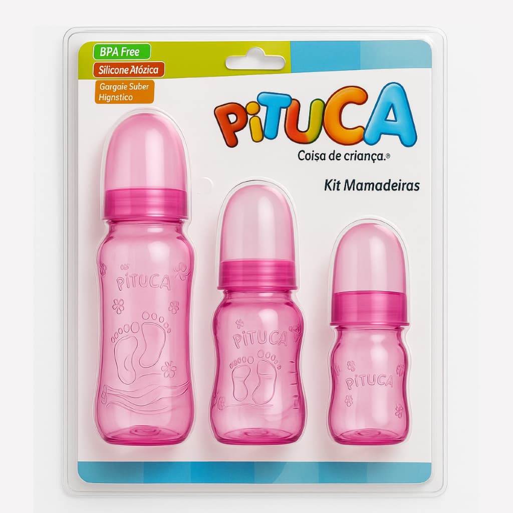 Kit Mamadeiras 3 Unidades 80ml 150ml 240ml Bico Redondo Macio