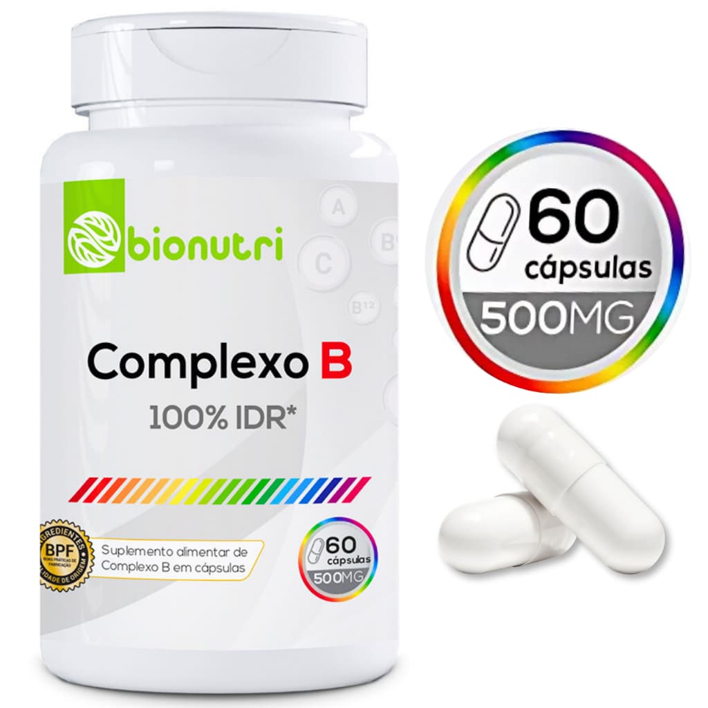 Complexo B 60 Cápsulas Bionutri 100% IDR Vitaminas Energia Sistema Nervoso Pele Cabelo Suplemento