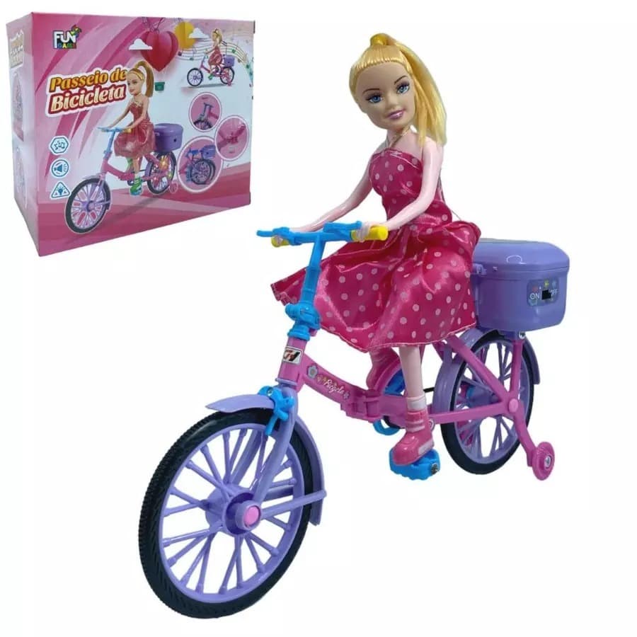 Boneca Com Bicicleta Ciclista Articulada Musical Anda E Luz