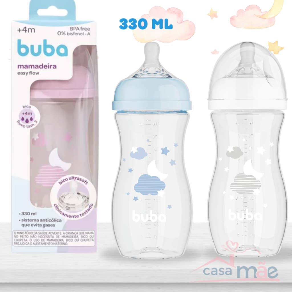 Mamadeira Anticólica 330 ml Buba com Bico Fluxo 3 Nuvem - mamadeira anti cólica