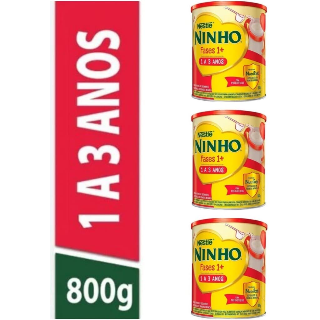 Kit 3 Lata Fórmula Infantil Nestlé Ninho Fases 1+ Em Pó 1 a 3 Anos 800g