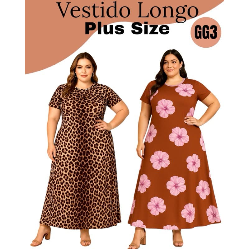 Vestido Longo Plus Size Estampado GG3 vestido Feminino Malha Soltinho Moda Evangélica Elegante
