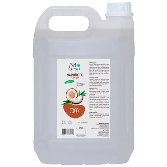 Shampoo Sabonete Coco Para Cães E Gatos Pet Clean 5 Litros