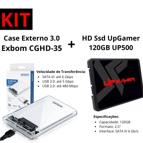 Hd Ssd 120GB UpGamer UP500 + Case Externo 3.0 Exbom CGHD-35