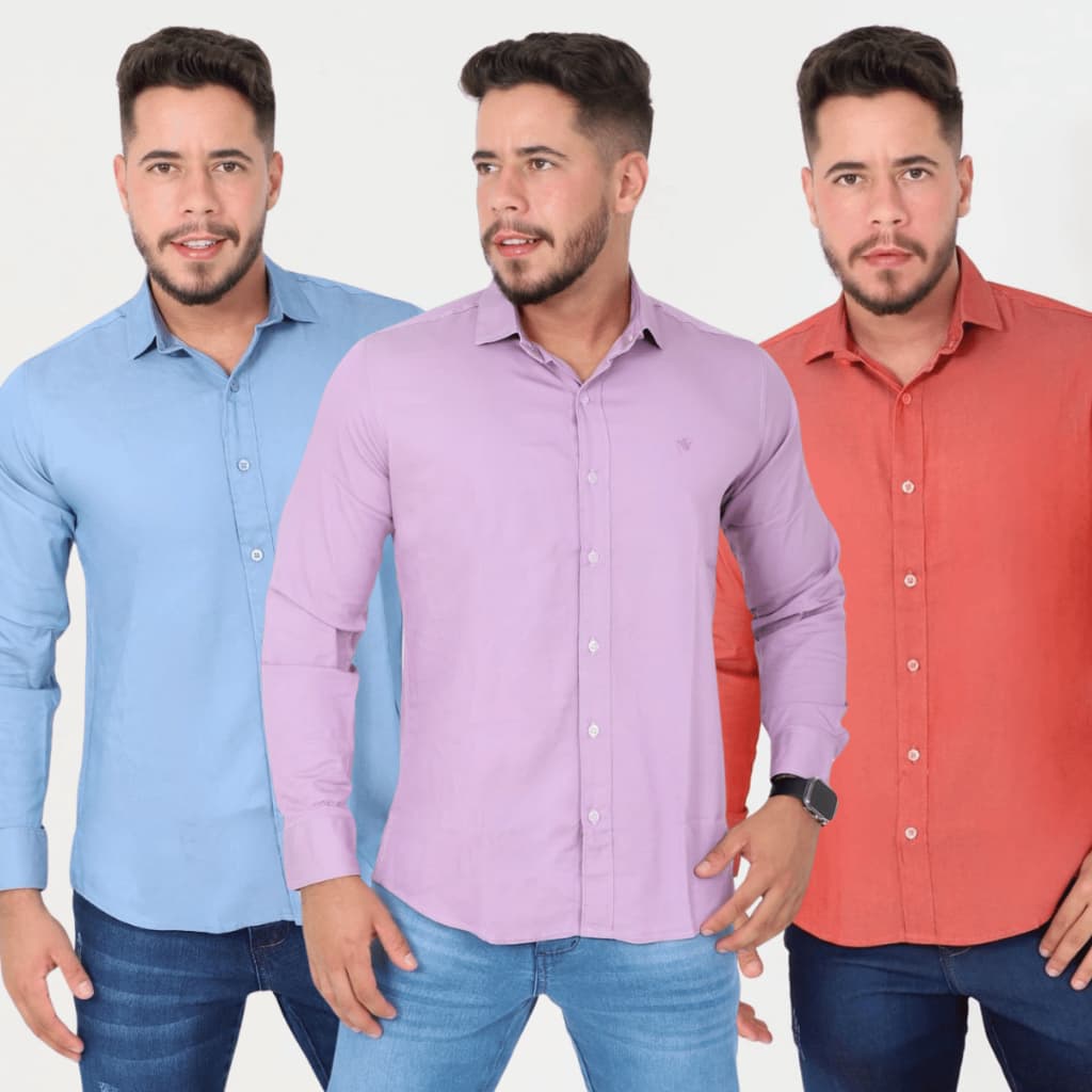 Camisa Social Masculina Tencel Manga Longa Slim Casual Elegante Trabalho Escritório Moda Formal
