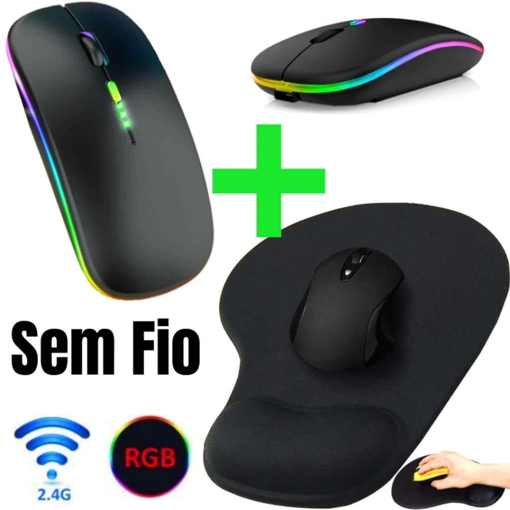 Super Kit Mouse Sem Fio Recarregável + Mouse Extra Conforto com Gel – Máxima Ergonomia, Estabilidade e Alto Desempenho
