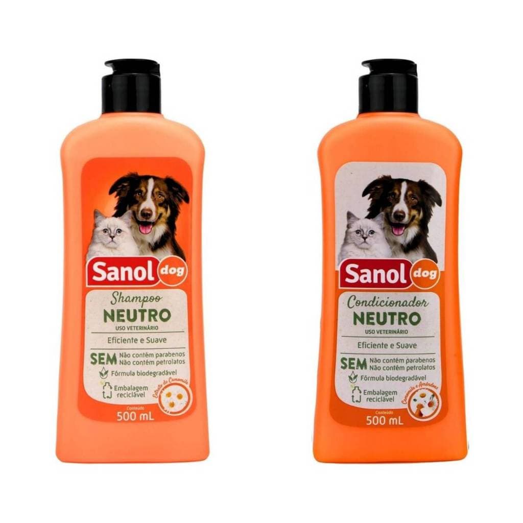 KIT SHAMPOO E CONDICIONADOR NEUTRO PARA CÃES E GATOS SANOL DOG 500 ML