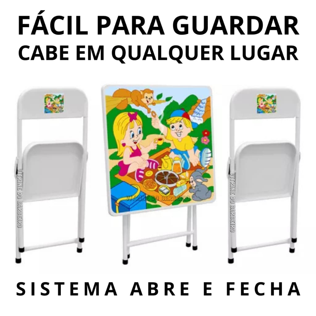 Kit Infantil Mesa Com 2 Cadeiras Para Diversão Desenho Lazer