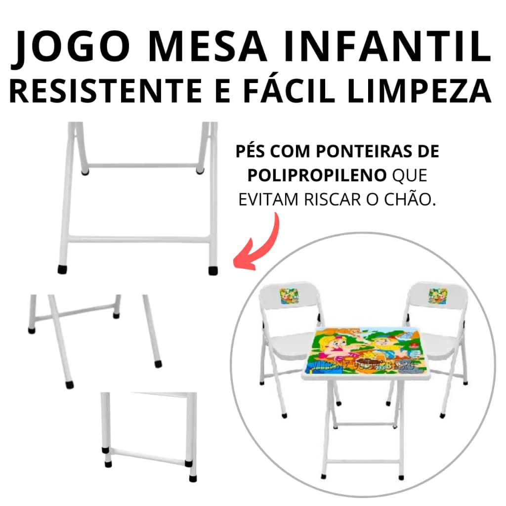 Mesa Com 2 Cadeiras Kit Dobrável Infantil Diversão Desenho!!