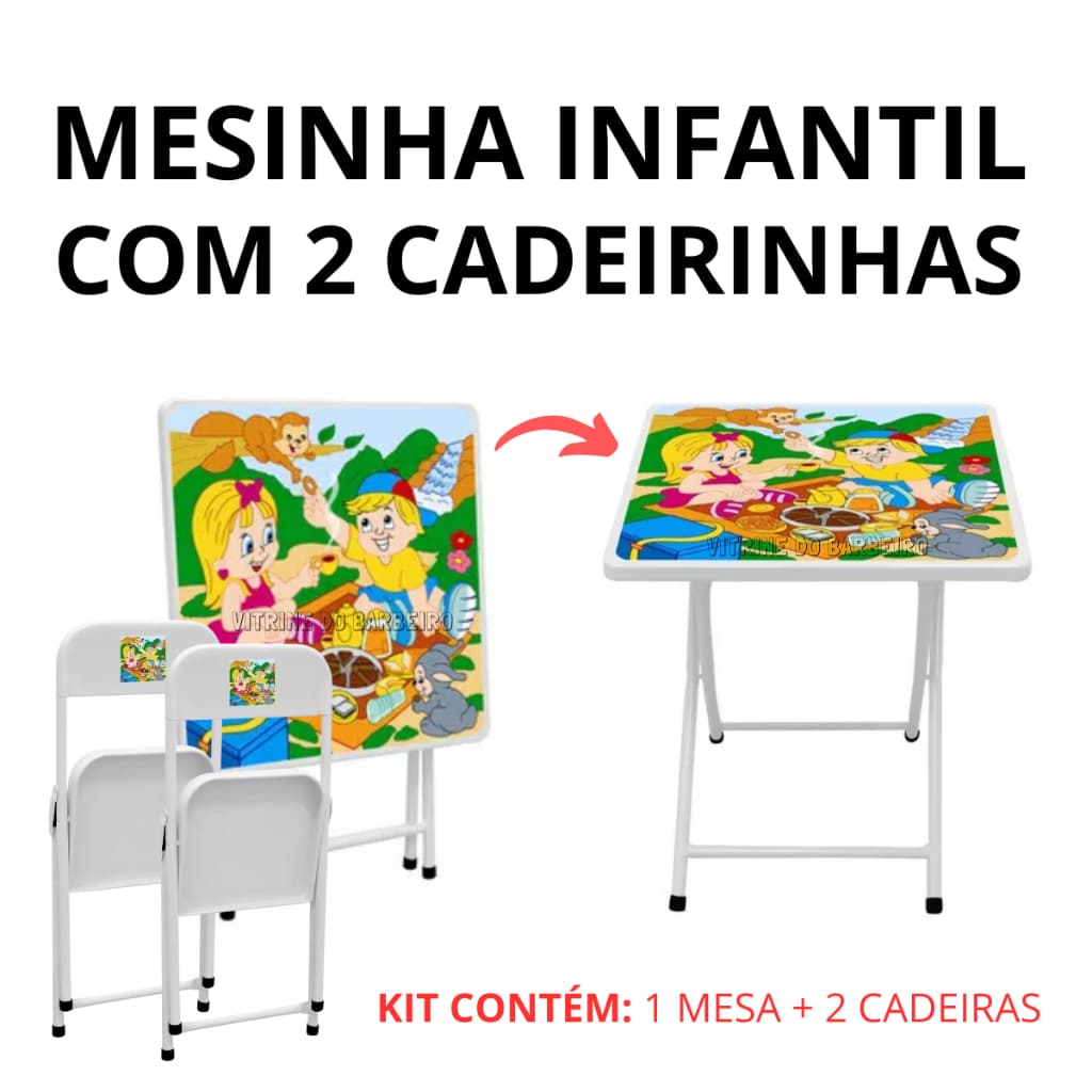 Mesinha Com 2 Cadeiras Dobráveis Kit para Crianças Didática!