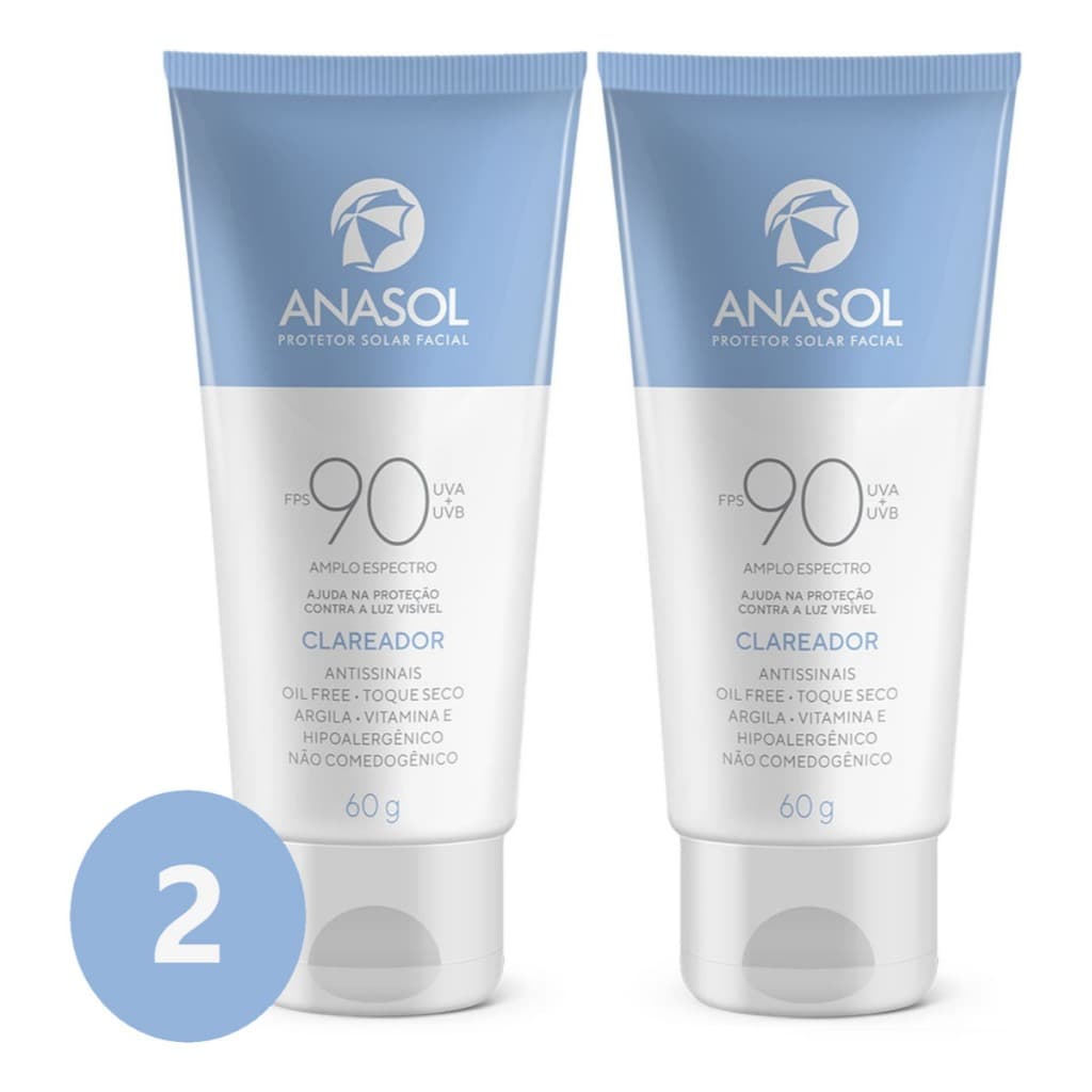 Kit 2 Anasol Protetor Solar Facial Fps 90 Clareador Oil Free