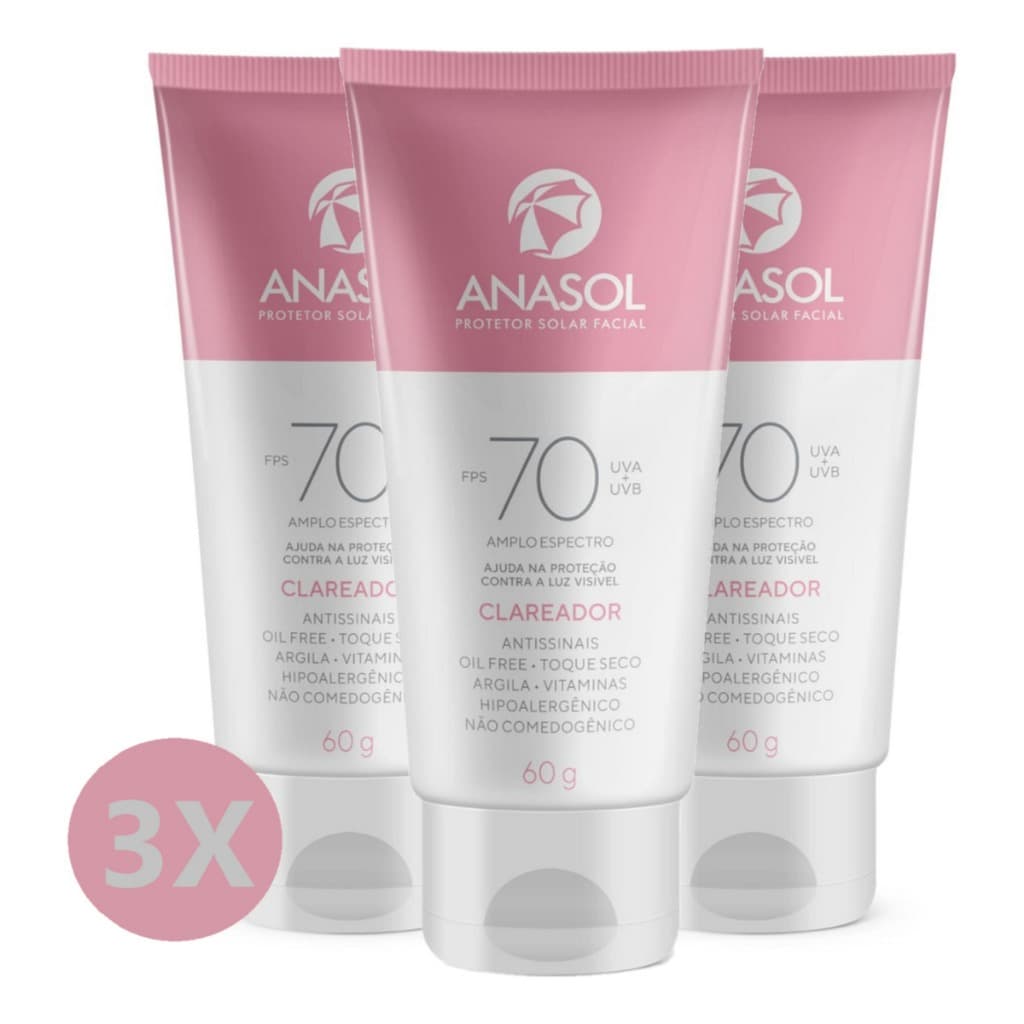 Kit Anasol 3 Protetor Solar Facial Clareador Dahuer Fps70 60g