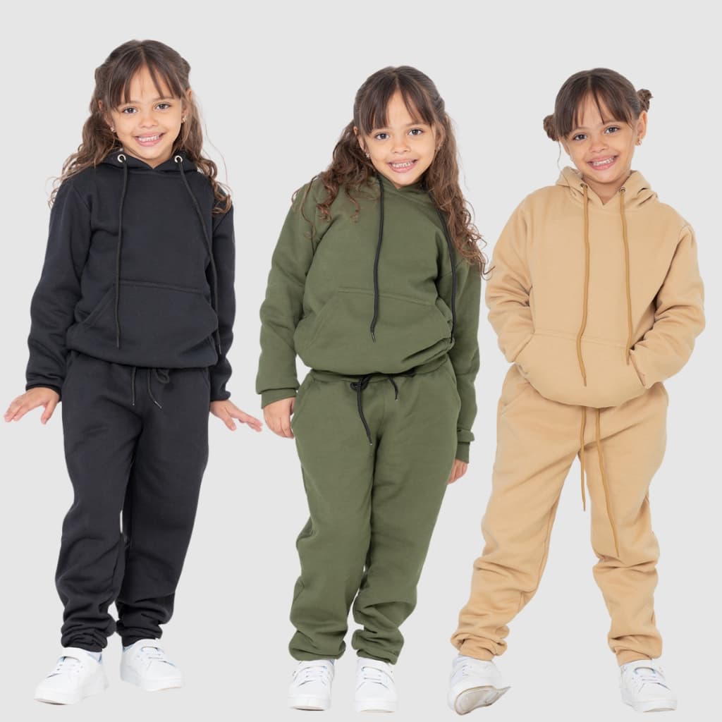 Kit 3 Conjunto Moletom infantil menina menino blusa de frio capuz calça punho