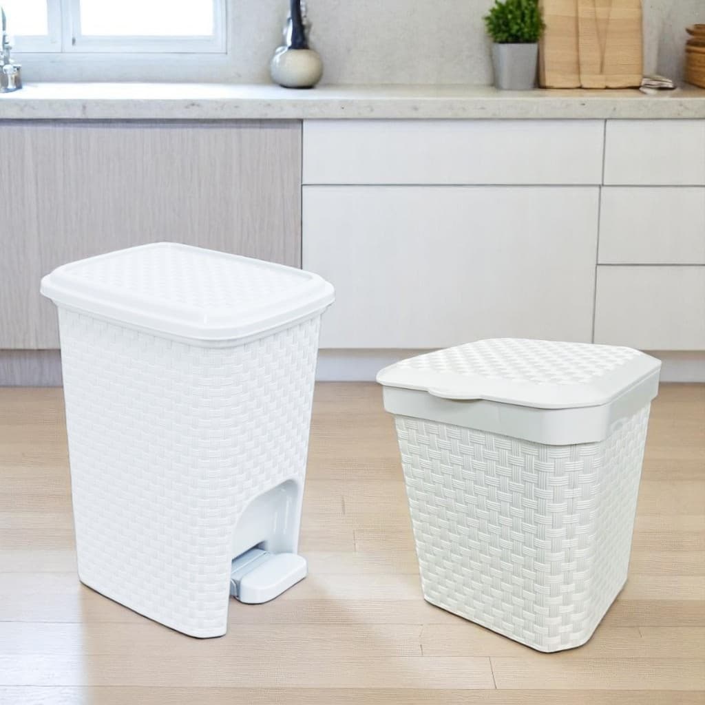 Kit 2 Lixeiras Rattan Vime 7L e 5L com Pedal Cesto Lixo Pia Banheiro Cozinha Organizador Trançada