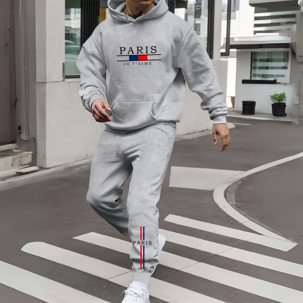 Conjunto Moletom Inverno Paris Unissex Casual Calça+ Moletom Canguru Algodão
