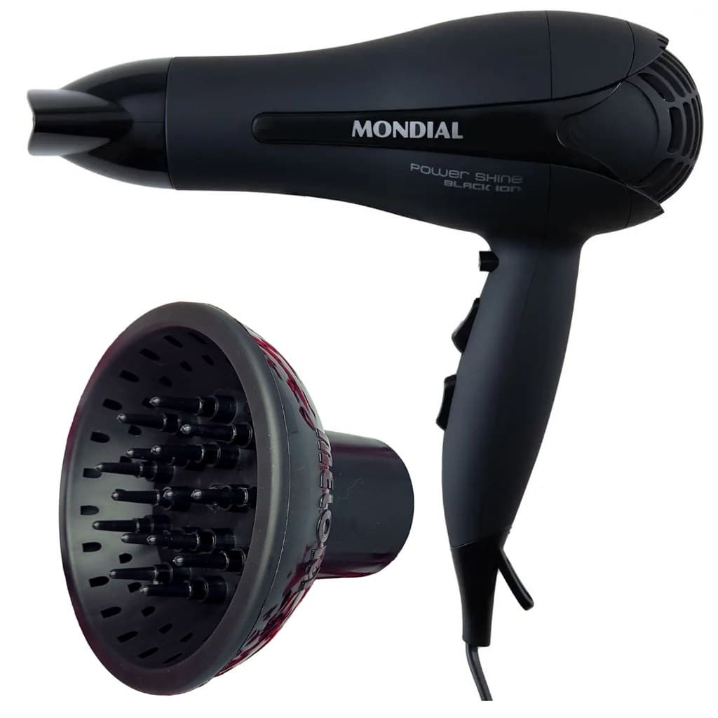 Secador Cabelo Mondial 2000w Ions Profissional  Quente e Frio Power Com Difusor de Cachos