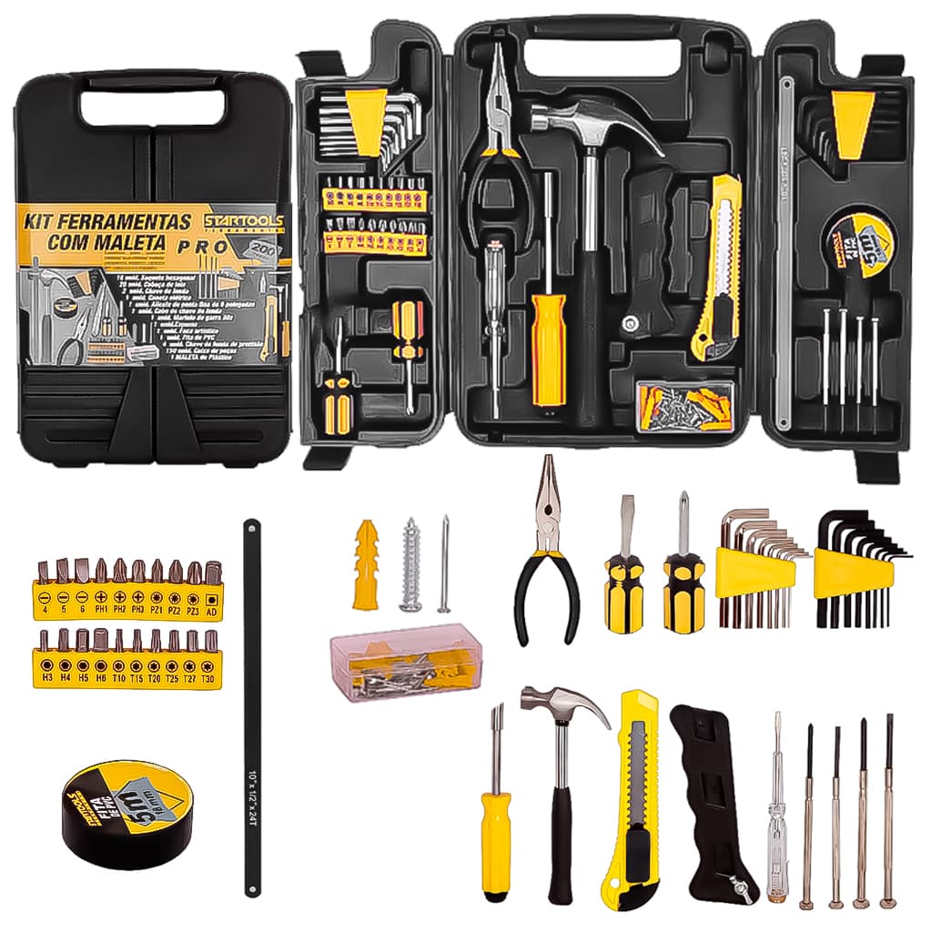 Kit Jogo Ferramentas 200 Peças Maleta Para Serviços Gerais Uso Doméstico Semi Profissional Completo