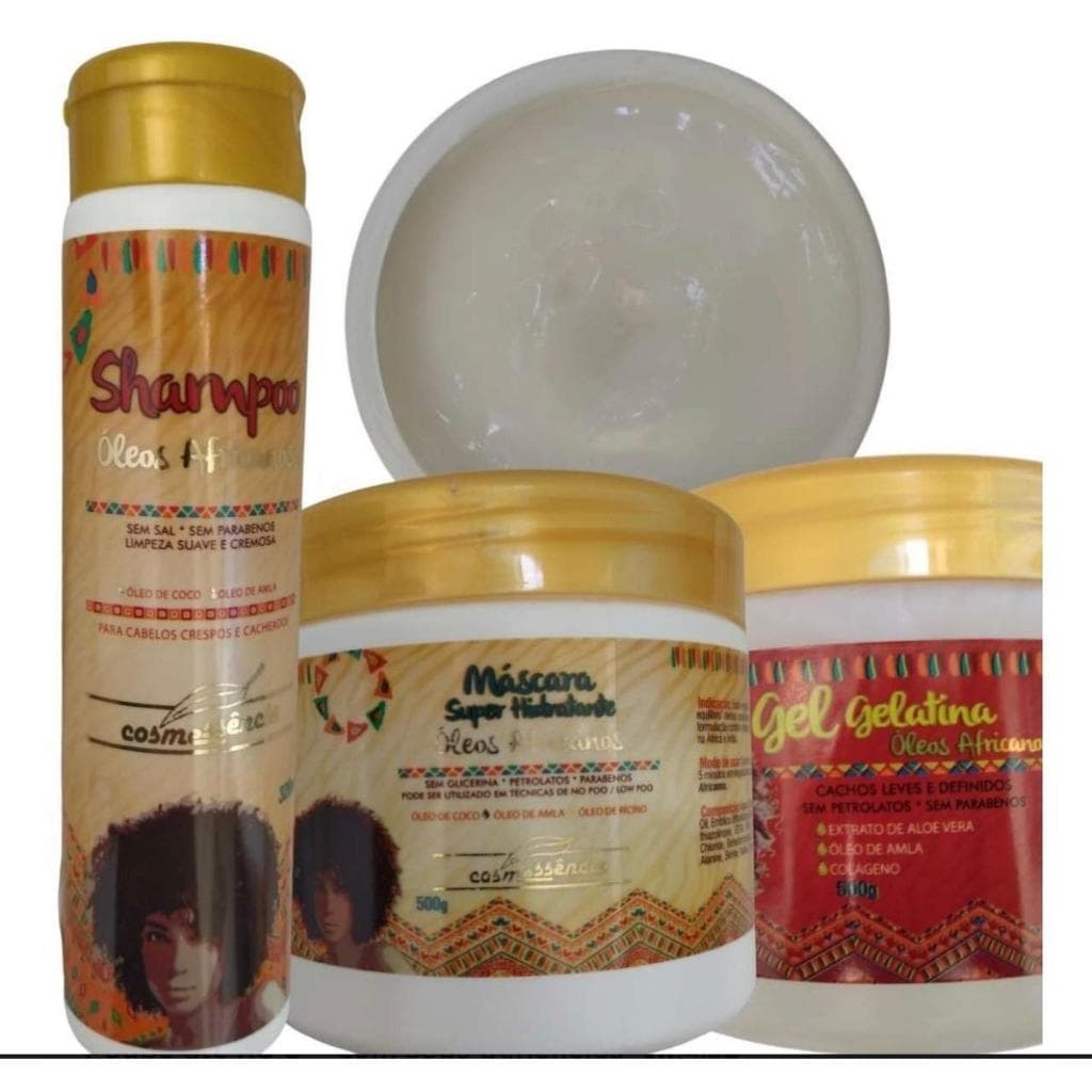 Kit Super Hidratante Óleos Africanos (Shampoo, Máscara, Gelatina) Cosmessência