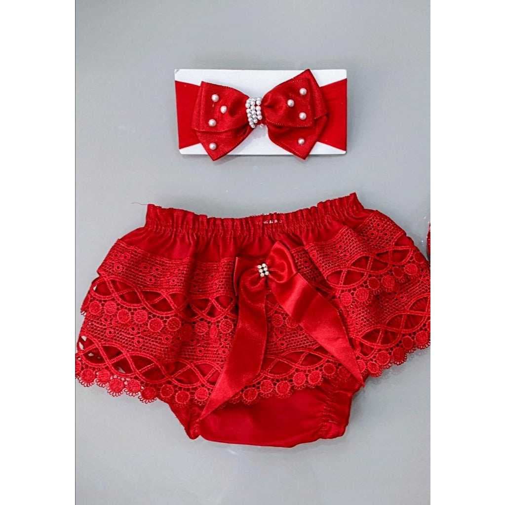 Kit  Calcinha Bunda Rica + laço Bebê Infantil Tapa Fraldas LUXO