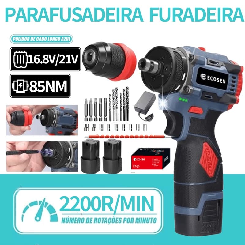 16.8V/21V Parafusadeira 2 Baterias Furadeira Ferramentas sem escova