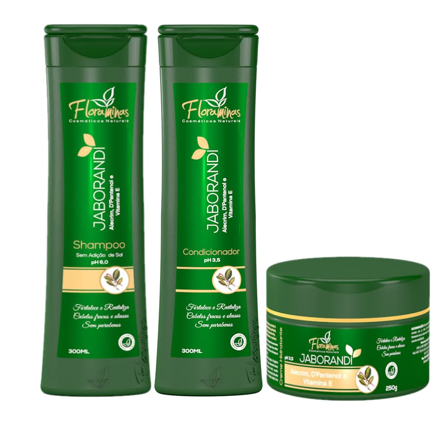 Kit Jaborandi e Alecrim antiqueda e crescimento shampoo e Condicionador 300ml + máscara floraminas