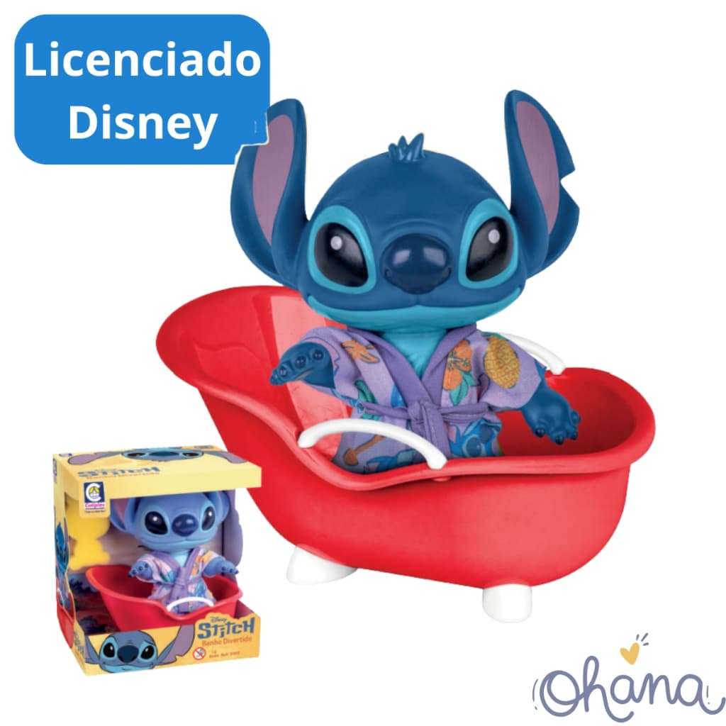 Boneco Stich Licenciado Disney Cotiplás Articulado Hora do Banho com Banheira e Esponja
